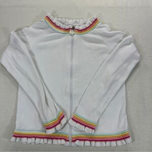 Gymboree White Cotton Girls Zip Up Light Sweater with Rainbow Detailing Sz12
